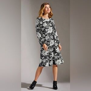 Bryn Walker Rya Modal Ponti Floral Print Round Neck Long Sleeve Midi Dress